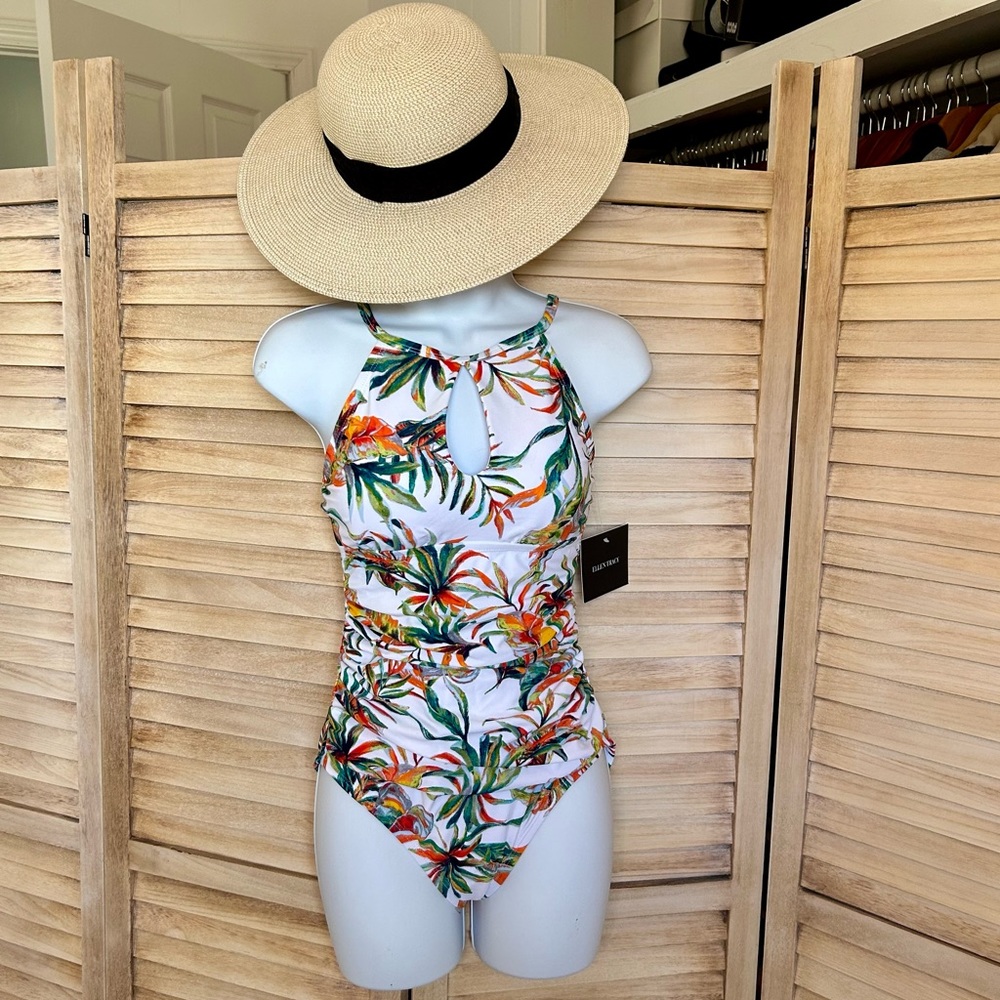 SOLD!! Ellen Tracy Swim | Floral Keyhole Halter One-Piece Swimsuit